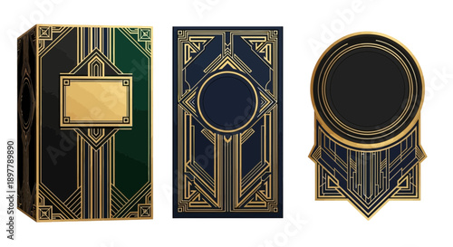 Art Deco Geometric Designs: Elegant Gold and Black Ornaments