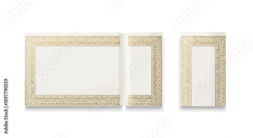 Elegant White Gift Boxes with Gold Floral Pattern, Isolated on White Background