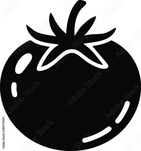 Tomato Silhouette with Stem, Monochrome Garden Tomato Graphic for Cooking and Recipes, vector, illustration, silhouette.