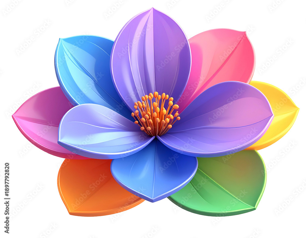 Fototapeta premium Vibrant cartoon flower with rainbow petals and detailed center