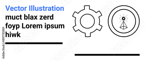 Gear and pyramid eye enclosed in a circle convey vision, process, and connectivity. Ideal for technology, innovation, foresight, mechanics, strategy, focus simple landing page