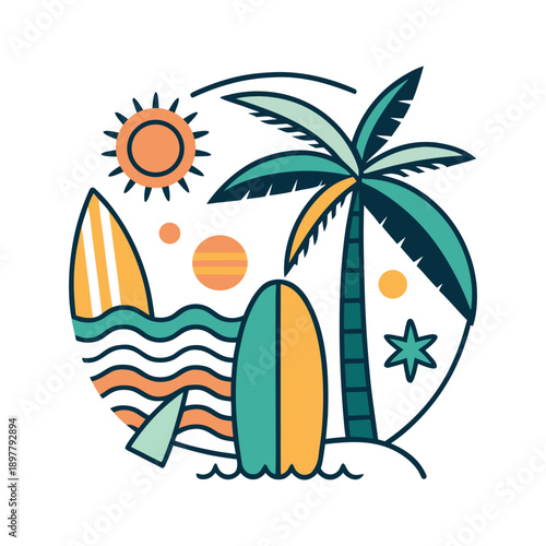 Summer Beach Surf Illustration
