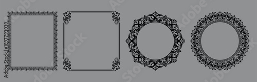 Set of decorative frames Elegant vector element for design in Eastern style, place for text. Floral black and gray frames. Lace illustration for invitations and greeting cards