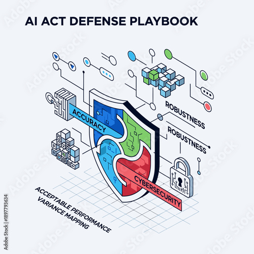 AI Defense Playbook Shield Diagram Illustration.