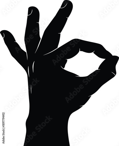 OK Hand Gesture Silhouette Vector Illustration Isolated on White Background Showing Approval Agreement Success Sign Symbol Design