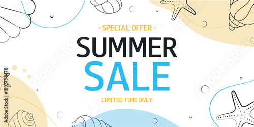 Summer Sale horizontal background. Special Offer. Limited time only. Template for design, banner, flyer, poster, advertising, online store, shop window, promotion, sell-out.
