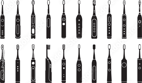 toothbrush vector set twenty electric brush head and handle icons