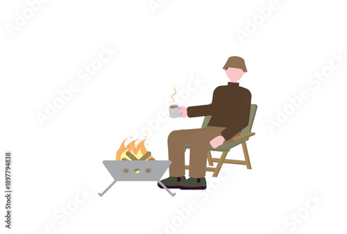 焚き火を楽しむ男性のイラスト