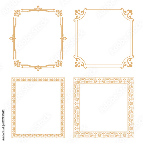 Set of decorative frames Elegant vector element for design in Eastern style, place for text. Floral golden and white frames. Lace illustration for invitations and greeting cards