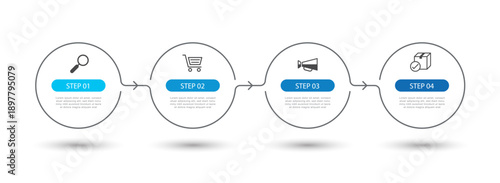 Online marketing infographic with four steps presentation and strategic planning.
