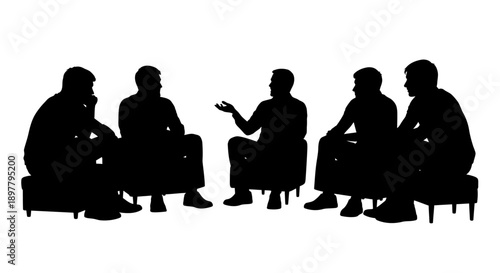 Business professionals engaged in a discussion seated in a circle