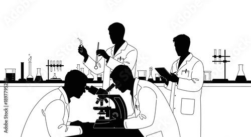 Scientists conducting research experiments in a laboratory setting with various equipment and technology