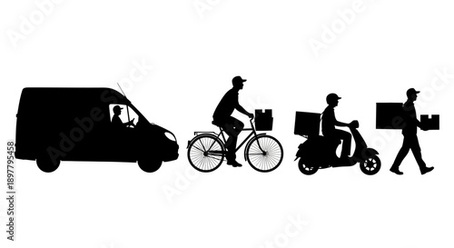 Van, Cyclist, Motorcyclist, Pedestrian in Urban Logistics Graphic