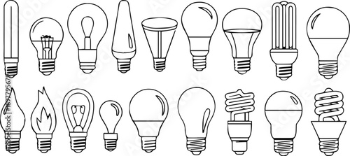 bulb icons minimal lamp silhouettes for product and education