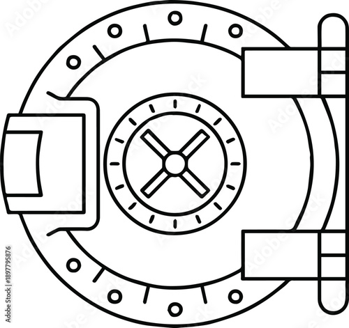 vault bank door line drawing vector illustration security icon