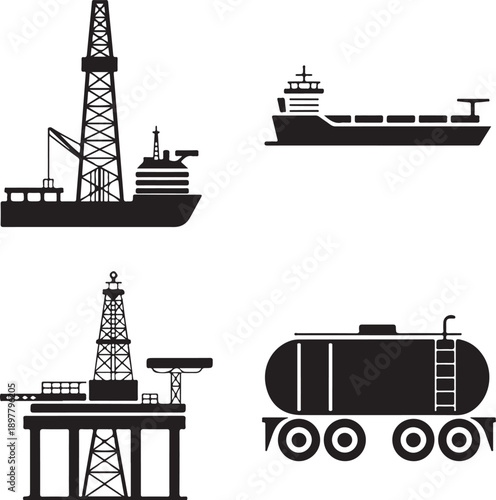 oil platform cargo ship oil rig tanker truck industry icons