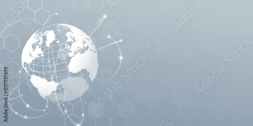 Global network and digital technology image background. Wide angle visual for banners or advertisements.