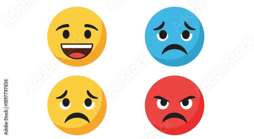 Four colorful emoji faces displaying different emotional expressions