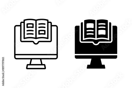 Digital Book Icon Outline And Glyph Style Online Learning Concept