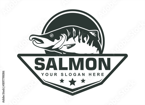 Salmon fish jump logo design fishing apparel abstract vector illustration
