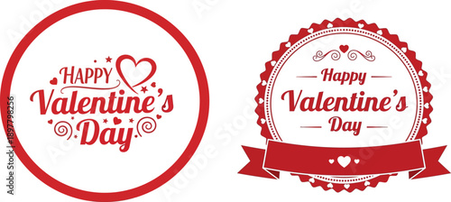 Happy Valentine's Day Badges and Circles, Romantic Greeting Design