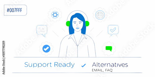 Illustration of a woman with headphones representing customer support services