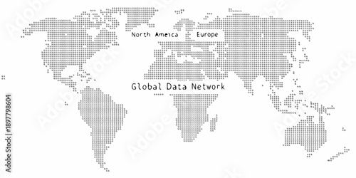 A dotted world map highlighting north america and europe with text