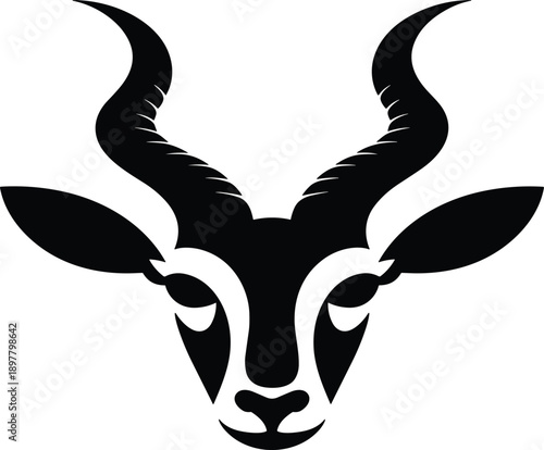 Antelope head silhouette vector illustration, wild animal face logo design, tribal emblem, tattoo style, minimalist wildlife icon artwork