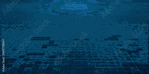 Abstract blue background with a pixelated geometric grid pattern