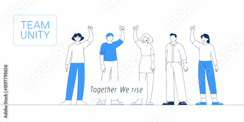 Team unity illustration depicting people raising their hands in solidarity