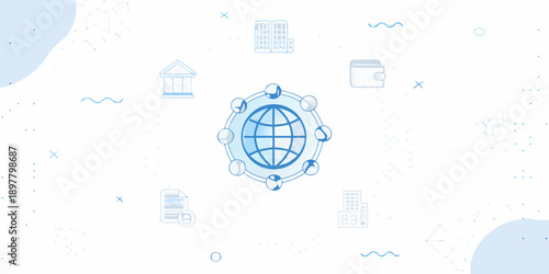 Global business connections and digital network illustrated with icons