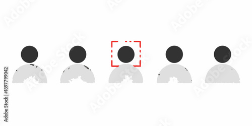 Five stylized human figures with one highlighted by a red rectangle
