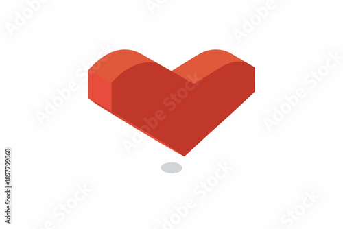 A simple three dimensional red heart shape with a subtle shadow