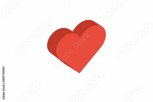 A simple three dimensional red heart illustration on a white background
