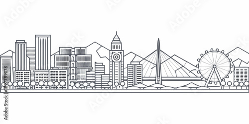 Linear illustration of a london skyline with iconic landmarks