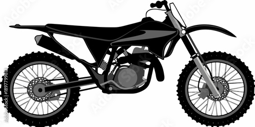 A grayscale illustration of a dirt bike viewed from the side