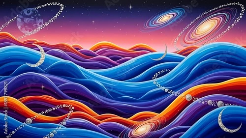 Vibrant Cosmic Waves in Space Landscape.