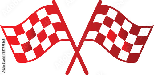 Crossed Red and White Checkered Racing Flags, Vibrant Motorsports Finish Line Illustration, vector, illustration, silhouette.