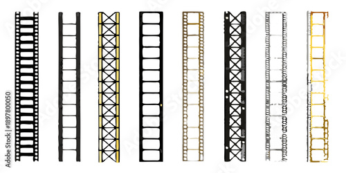 Film negative strips progressing from blank to fully exposed frames