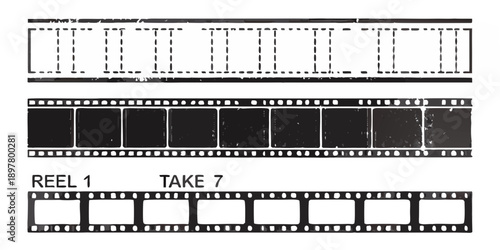 Film reel with exposed frames and text indicating take seven