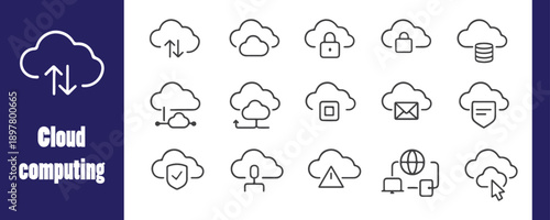 Cloud Computing Line Icons Set – Cloud Storage, Server, Security and Data Network Symbols.