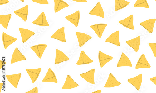 Seamless Samosa Vector Pattern. Indian Street Food Illustration. Perfect for food packaging, restaurant branding, menu templates, street food promotions.
