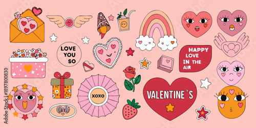 A colorful collection of valentine s day themed stickers and decorative elements