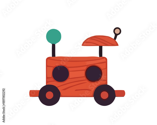Charming wooden toy vehicle illustration with simple design and vibrant accents, ideal for children's educational content and playful graphic projects