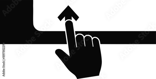 Hand with finger pressing button with upward arrow for activate or go icon on transparent background