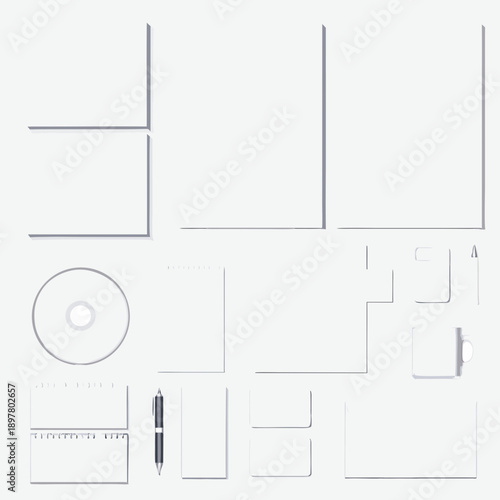 Minimalist line drawing of office supplies on a white background