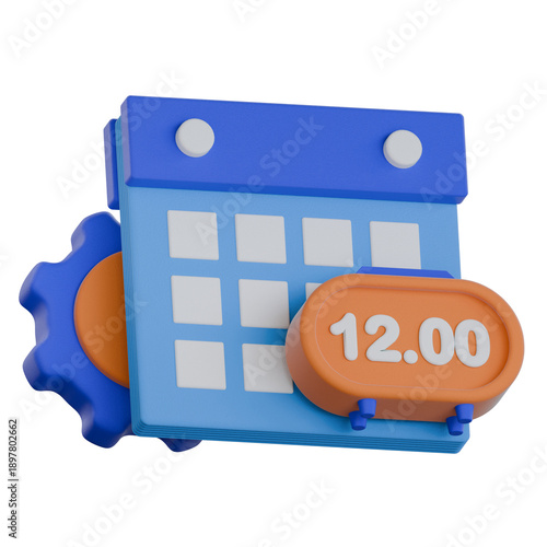 A high quality 3D illustration of a calendar with a gear and a digital clock display for efficient time tracking