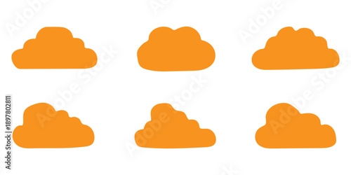 Collection of fluffy black cloud vector silhouettes isolated icons for sky weather forecast and cartoon comic book background design elements.