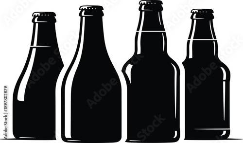 Beer bottle silhouette illustration vector set with classic glass beverage containers for brewery branding, bar menu design, alcohol packaging, and vintage graphic projects