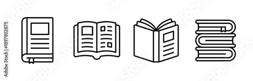 Book Icon Set Outline Style Education Reading Knowledge Concept